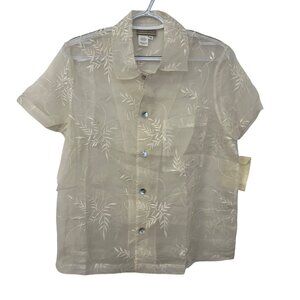 Coldwater Creek Silk Sheer Floral Embroidered Button Up Top Size M Petite Ivory
